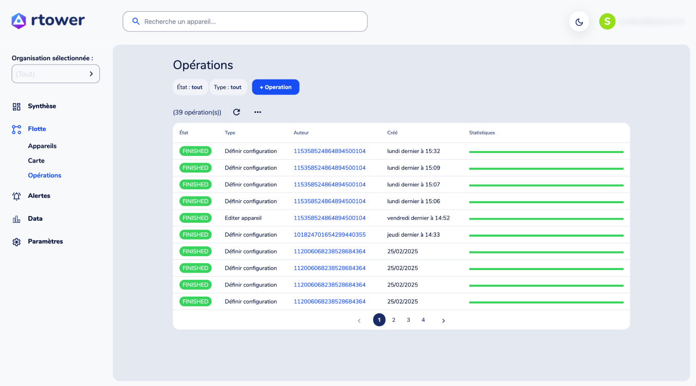 Gestion des opérations dans Rtower